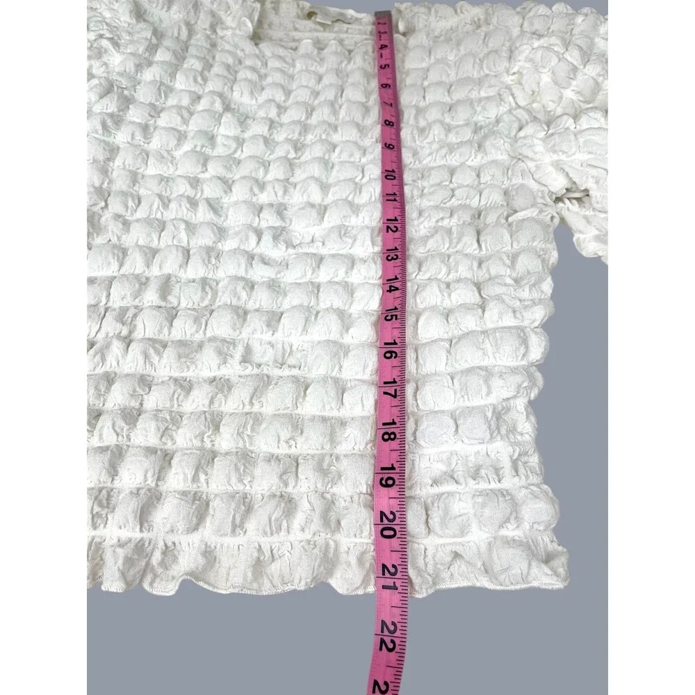 Eri + Ali Anthropologie Bubble Puff-Sleeve Top Textured Minimalist Sz S
